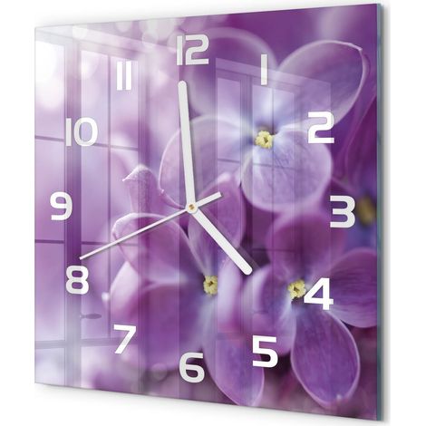 Horloge Murale Carrée en Verre Trempé Moderne Silencieuse Sans Tic-Tac Fleurs violettes 30x30 cm (1/5)