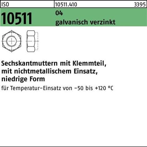 Tuerca hexagonal ISO 10511 autoblocante M10 acero de fácil mecanizado galvanizado 500 unidades (1/2)