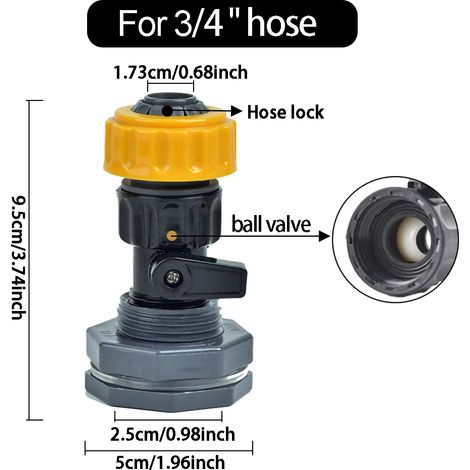 Kit de trop-plein pour récupérateur d'eau de pluie (C) 3/4" - Adaptateur de tuyau à connexion rapide pour aquariums, piscines et systèmes d'irrigation - Raccord de cloison en plastique (1/5)