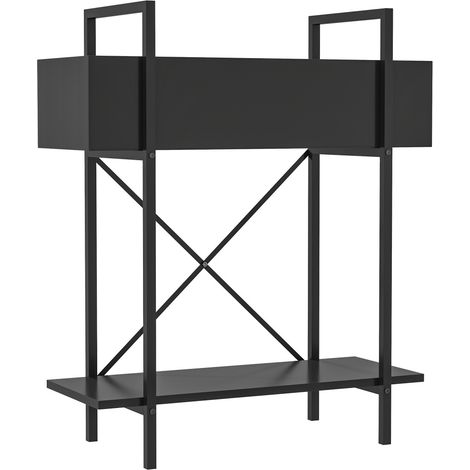 Rangement pratique porte-plantes 2 niveaux, 60 x 25 x 70 cm, pour salon, balcon ou jardin, métal noir (1/5)