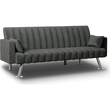 Canapé Convertible 3 Places 210x80x79cm Clic Clac en Tissu Velours avec Pieds en Métal Inclinaison Arrière Comprend 2 Coussins Gris (1/5)