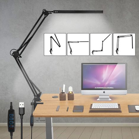 TolleTour Lampe d’architecte LED 10 W à pince, dimmable, 80 LED, 3 modes d’éclairage, 10 niveaux de luminosité, tête rotative 360°, USB, noire (1/5)