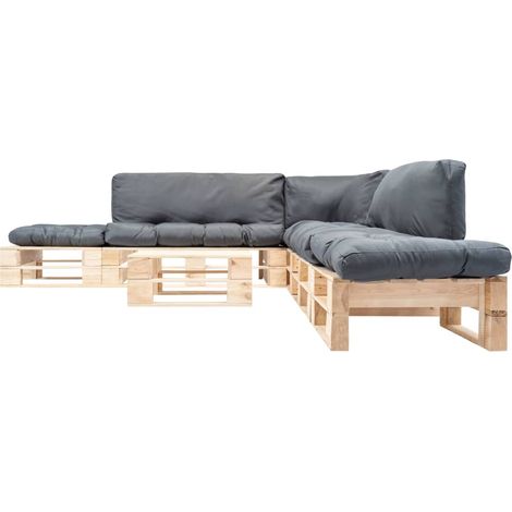 Maison Exclusive - Set Divani da Giardino Pallet 6 pz con Cuscini Grigi in Legno (1/5)