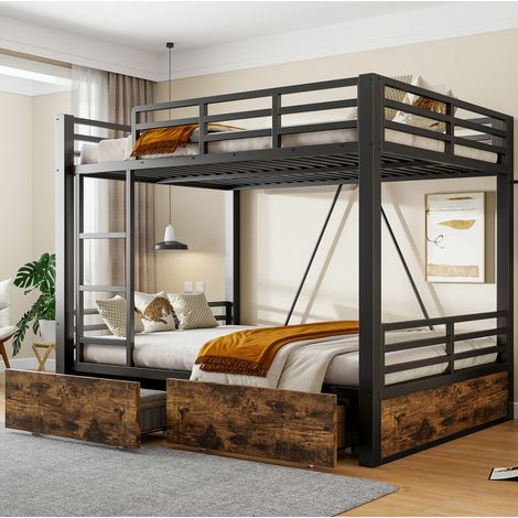 CHICFURN Letto a castello bambini 140x200 cm in metallo nero con cassetti, scala e sponde (1/5)