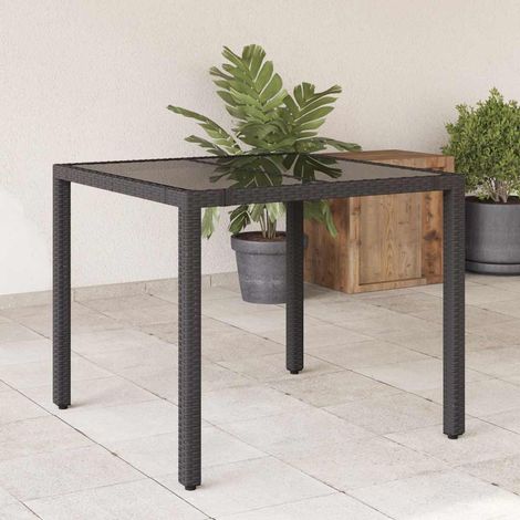 Table de jardin en résine tressée noire avec plateau en verre trempé 90 x 90 x 75 cm - PANGIVO (1/5)
