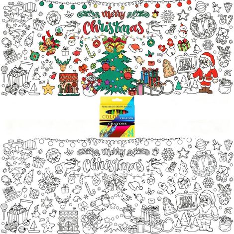 Weihnachts-Ausmal-Tischdecke 180x76cm mit 24 Buntstiften