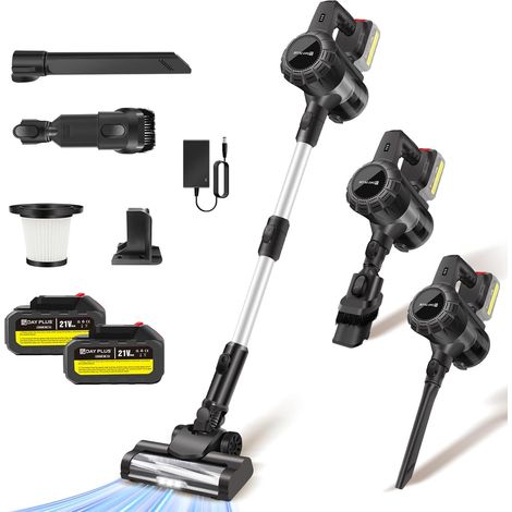 Aspirateur sans fil, aspirateur à main sans fil 6 en 1, aspirateur sans fil avec tête de brosse anti-enroulement, adapté aux poils de tapis/animaux (gris, 2 piles)