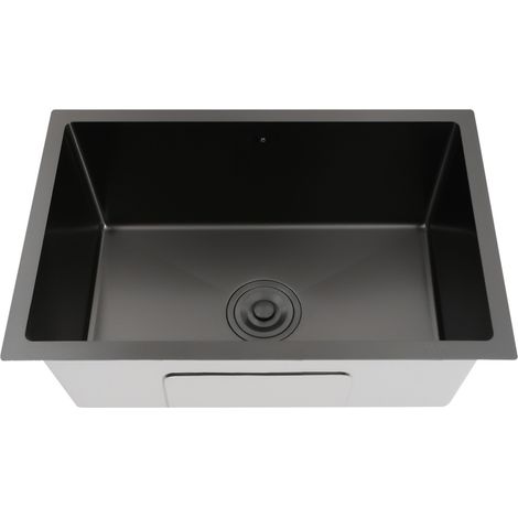Évier pratique rectangulaire en acier inoxydable 60 x 40 cm pour caravanes Évier encastré dans le plan de travail en acier inoxydable 304 Évier de cuisine à cuve unique sous plan Noir (1/5)