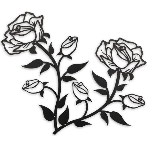 Large rose flower wall decoration, 38 cm tall, black metal, wall decoration for home, bedroom, office, indoor and outdoor use (2 pieces) (1/5)