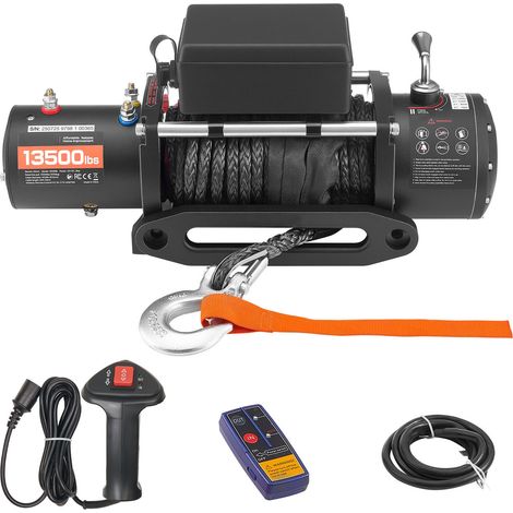 Mophorn Verricello elettrico con capacità di carico di 6100 kg, adatto per camion 12 V CC, dotato di fune in acciaio Φ9,5 mm x 26 m, telecomando wireless e cablato, impermeabile IP55