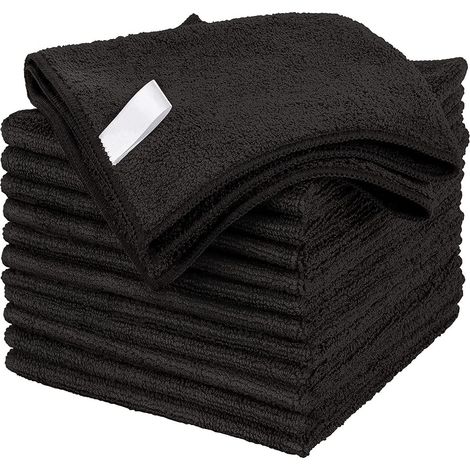 Mikrofaser-Reinigungstuch, Allzweckhandtücher, streifenfrei, 12er-Pack, Schwarz, Größe 30 x 30 cm