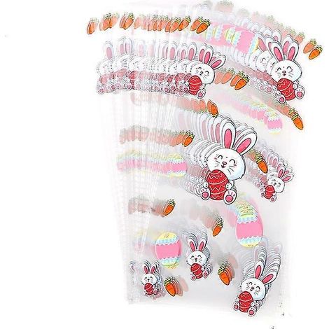 50 sachets à bonbons de Pâques en forme d'œuf de lapin, contenant transparent en cellophane - 1 (1/5)