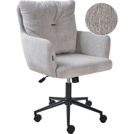 Chaise de Bureau en Fourrure Synthétique Structure Métallique Pivotante Réglable Inclinable Gris Alpine