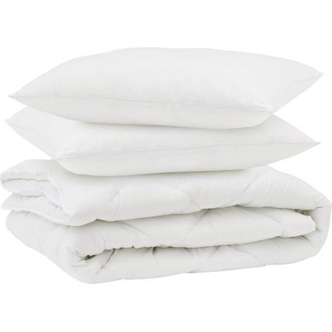 Ensemble couette et oreiller en duvet, ensemble 3 pièces, microfibre blanche. (1/5)