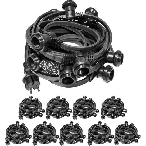 Guirlande Guinguette IP65 100m Noire Raccordable - Guirlande Lumineuse pour ampoule E27 100 Douilles - Guirlande Guinguette Extérieure pour Terrasse Jardin Bar (1/5)