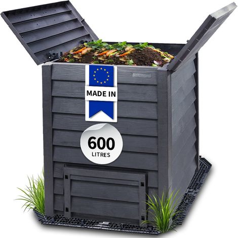 Garantia – Composteur Thermo Wood 600L – Grille de fond incluse – Résistant imitation bois – Système d’aération discret – Montage facile