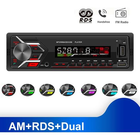 Autoradio 1 DIN 12V MP3 Bluetooth Mains-Libres Radio FM avec Éclairage Multicolore, Lecteur Multimédia Voiture (1/5)