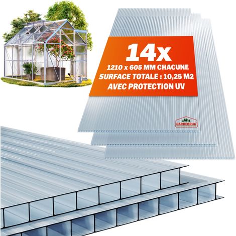 Plaque de polycarbonate creux 4mm – Lot de 14 unités – Surface totale 10,25 m² – Résistante aux chocs et aux UV – Accessoire pour serre