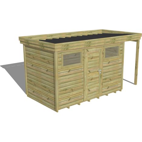 ABRI DE JARDIN bois Pin autoclave 27mm - 4,44x2,14m / 9,5m2 - Bac acier - Plancher bois (1/5)