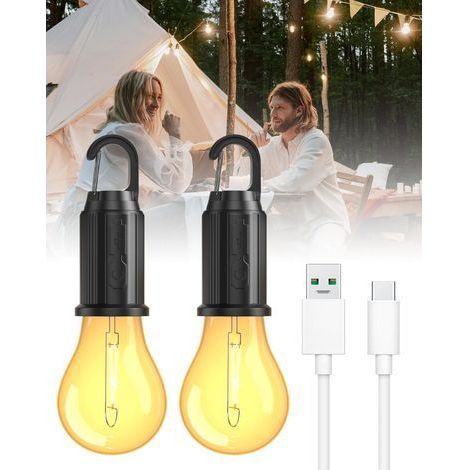Rechargeable Camping Lamp, USB Rechargeable Camping Lantern Bulb, 3 Adjustable Brightness Modes, Portable Rechargeable LED Lamp for Camping, Hiking, Garden, Emergency Light [2PCS] (1/5)