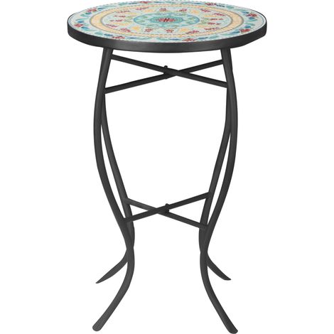 Table jardin mosaïque ronde turquoise patio terrasse extérieur 35.5x35.5x53.5 cm