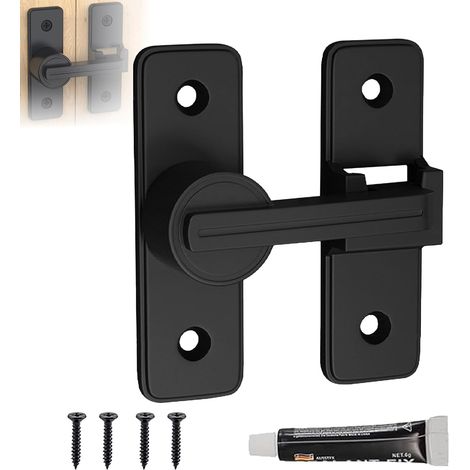 Sliding Interior Door Lock 180° Hook Latch, No Drilling, Sliding Door Lock (Black-180°) (1/5)
