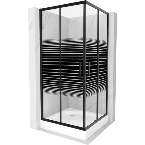 Mexen Rio quadratische Duschkabine 90 x 90 cm, Gestreift, Schwarz + Duschwanne Rio, Weiß - 860-090-0