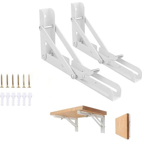 200mm Équerre Pliante, 2Pcs Blanc Support Console Pliable, Supports D' étagères Pliants Charge, Lourds Support Console Pliable,Equerre Etagere (1/5)