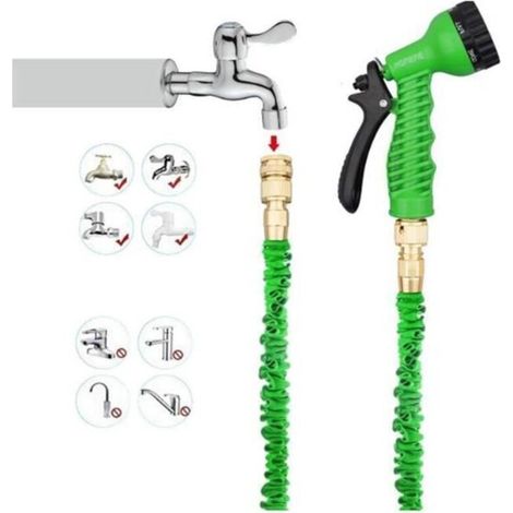 25 Fuß langer, einziehbarer Gartenschlauch mit 7-Funktions-Spritzpistole, ausziehbar auf bis zu das Dreifache seiner Länge. (1/3)