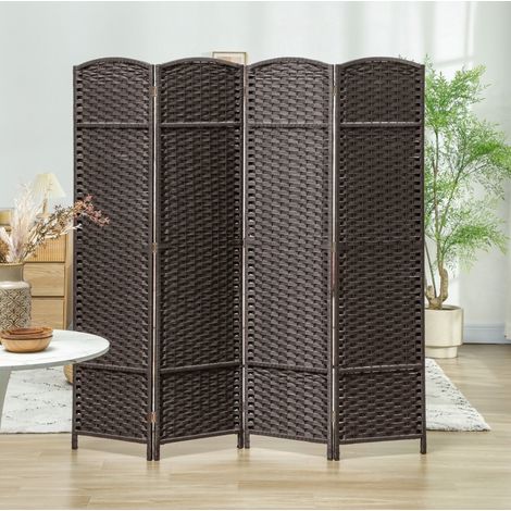 Biombo plegable de 4 paneles 160 x 170 cm de madera y polipropileno marrón HAVRYA (1/5)