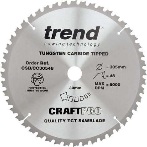 Trend Lama per sega circolare CraftPro TCT a gancio negativo, diametro 165 mm x 48 denti x foro 20 mm, punta in carburo di tungsteno, CSB/CC30548