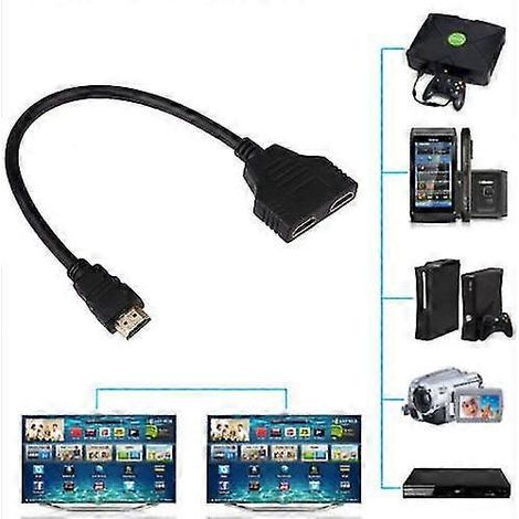 Câble adaptateur répartiteur HDMI 1 entrée 2 sorties pour moniteur de bureau, PC et ordinateur portable 1080p (1/4)
