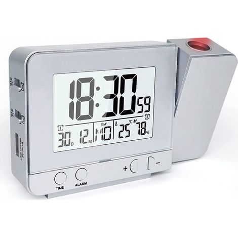 Réveil à Projecteur avec Double Alarmes, Réveil Digital réveil de Charge USB, Fonction Snooze, Humidité Température Intérieure, 12/24 Heures, Date (1/5)