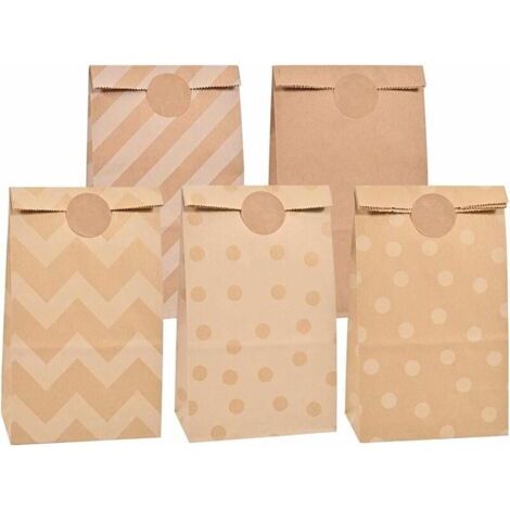 20 pièces Sac en Papier Marron, Sac Cadeau Sacs de Bonbons en Papier Kraft pour emballage cadeau, Anniversaire Enfant Fête, Mariage, Anniversaire.(5 modèles)
