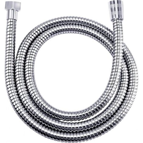 Flexible de douche en acier inoxydable argenté (G1/2 pouce, 150 cm), antidéflagrant, résistant aux hautes températures, long et chromé anti-pliage. (1/5)