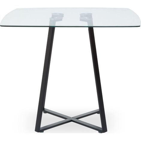 Premier Housewares Dining Table Glass Dining Tables Square Dining Table With Matte Black Base Base Large Modern Dinner Table With Geometric Look 90 x 90 x 76 (1/5)