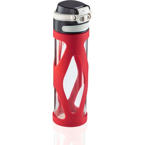 Leifheit 3256 Flip Borraccia in Vetro 600 ml Tappo Ermetico Resistente al Calore BPA Free colore Rosso (1/5)