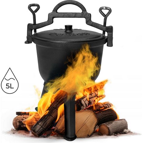 Caldero de pie de hierro fundido 5L, olla de cazador, parrilla para fogata, MultiGarden