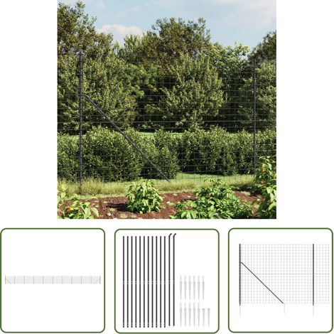 The Living Store Clôture en treillis métallique et ancrage anthracite 1,4x25 m - Clôture Métal - Clôture Jardin - Clôture Rigide - Clôture Anthracite - Clôture Sécurité (1/5)