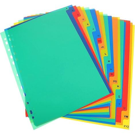 21 herausnehmbare Trennblätter für Büroordner und Notizbuchregister. – 30,00 x 22,00 x 0,10 cm (1/4)