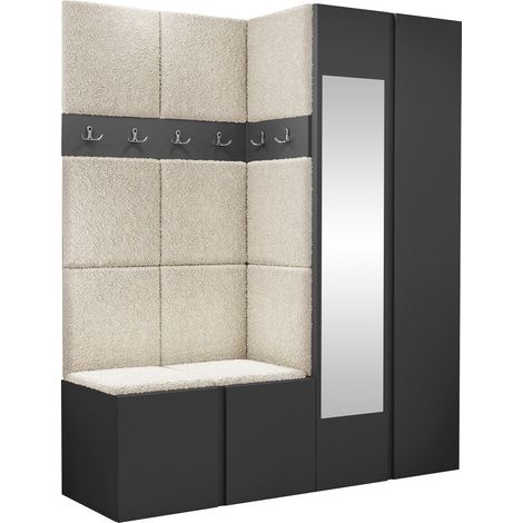 Conjunto para recibidor Pinis X, Grafito, 186x158x46cm, Espejo, Aglomerado laminado, Tapiz, Colocada, Montada en la pared