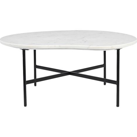 Tavolino design in marmo bianco e metallo nero L80 cm SASSO