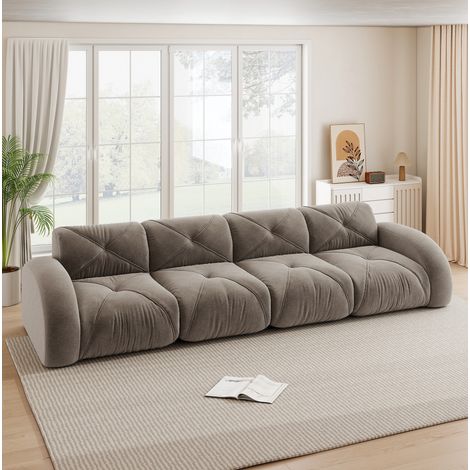 4-Sitzer modulares Sofa ohne Rahmen, Chenille, 358 x 95 x 76 cm, Taupe, rutschfest HAVRYA (1/5)