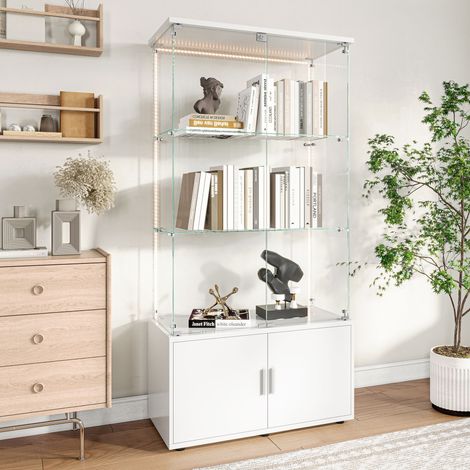 BLANKETSWARM - Vitrine en verre avec LED, armoire vitrine pour collection vitrine de collection à serrure moire en verre moderne 3 étagères et 2 portes pour salon, chambre ou bureau (1/5)