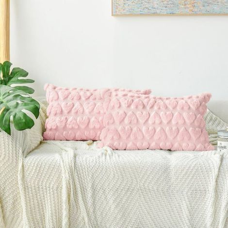 Set of 2 heart-shaped cushion covers in soft jacquard faux fur - 30 x 50 cm - For sofa or bedroom