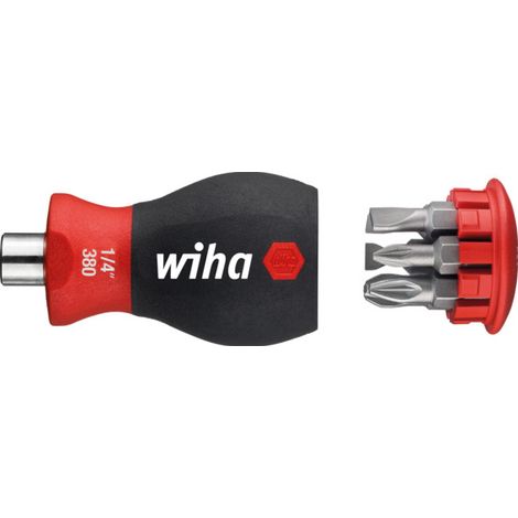 Wiha Destornillador con cargador magnético ranurado, Pozidriv con 6 bits, Stubby, de 1/4" (33764)