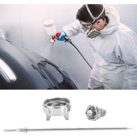 Kit de rechange 3 pièces en acier inoxydable : buse, capuchon d'air, aiguille pour pistolet pulvérisateur pneumatique W-101 (1.3 mm) (1/5)