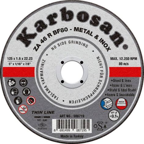 Disque à Tronçonner Plat 125X1.6X22.2 ZA46R Inox KARBOSAN 908719