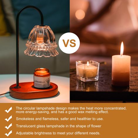 Lampe chauffe-bougie Lithomy à intensité variable, lanterne à cire parfumée avec minuterie pour bougies parfumées en pot de petite et grande taille, avec 4 ampoules pour aromathérapie. (1/2)