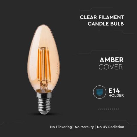 Ampoule LED Bougie E14 - Filament Ambre - 2200K 350 lm - 4W Équivalent 30W - Lot de 1 (1/5)